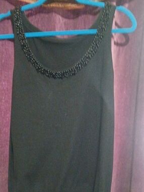 Black Beaded Neckline Sleeveless Top